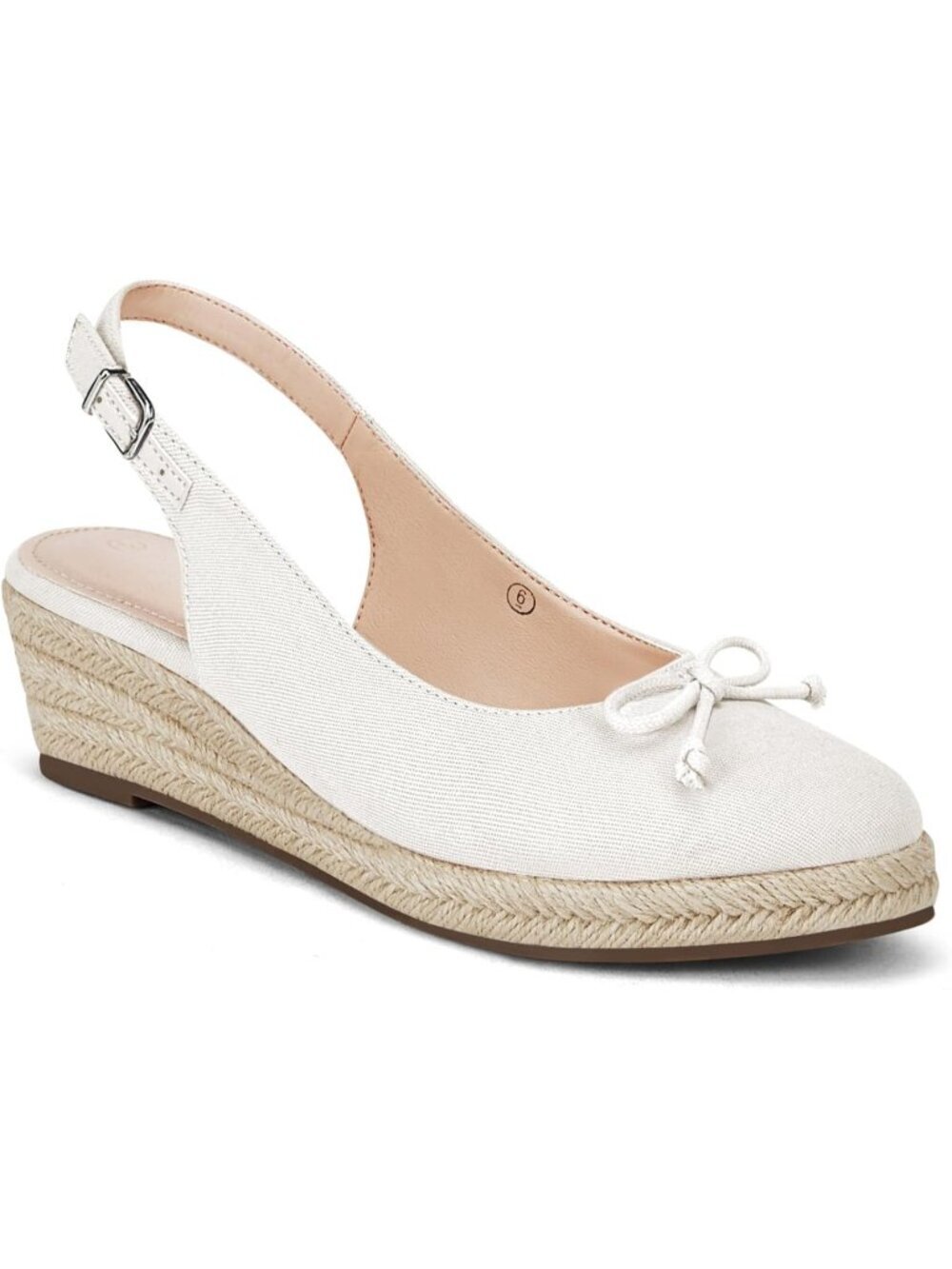 Women's White Closed Toe Platform Slingback Mid Low Heel Canvas Bow Dress Sandal